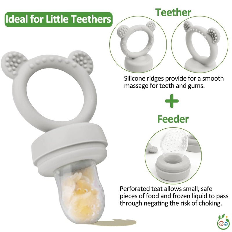 JEXFUN Baby Fruit Food Feeder & Mini Freezer Nibble Tray Combo, Breastmilk Popsicle Molds for Baby Cooling Relief, BPA Free Silicone Feeder for Safe Infant Self Feeding, 4 Month+ (Light Grey) - Image 5